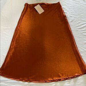 Copper/Burnt Orange Satin A-Line Skirt